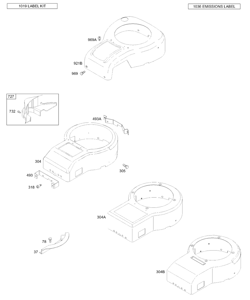 Blower Housing, Blower Housing Cover Diagram and Parts List for 311707-0116-XX  Briggs and Stratton Engine